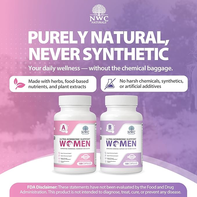 NWC Naturals Ultra-Hormone Support Formula A – Hormone Harmony for Women & Foundational Hormone Balance for Women, 180 Capsules – Cycle & Menopause Support with Organic B-Vitamins & Herbal Extracts