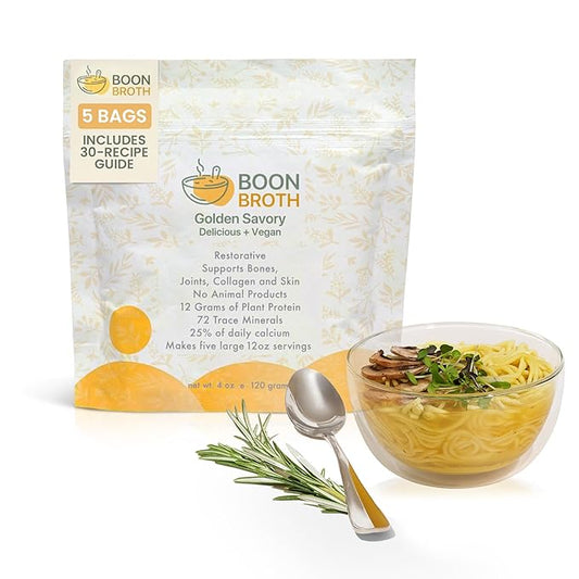 Boon Broth - 14-Day Gut Reset Kit with 30 Recipe Guide - Plant-Based Soup Powder with 72 Trace Minerals - Supports Bones, Joints, & Skin - Vegan-Friendly, Quick & Easy - 5 Bags (4 oz Each)