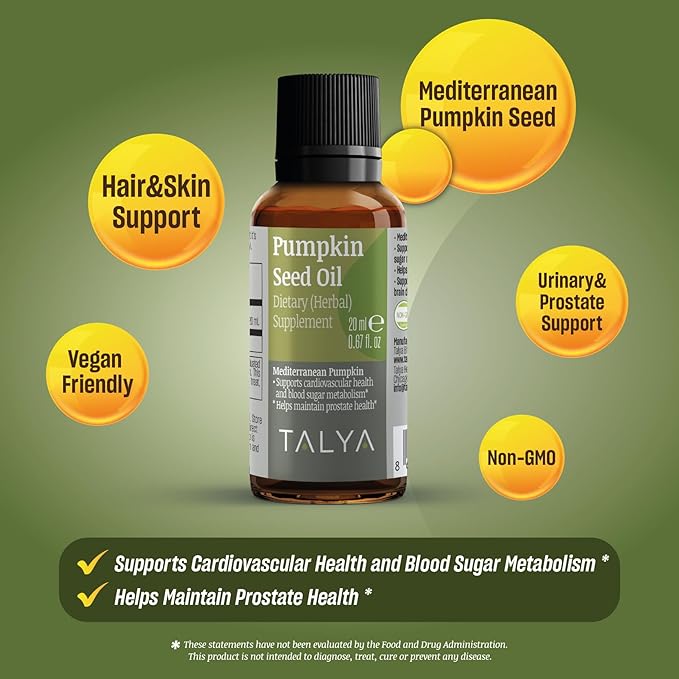Pumpkin Seed Oil - Liquid Drops - Supports Prostate Health* - for Hair Growth & Skin Health | Cold Pressed | Vegan, Non-GMO, Gluten Free | 0.67 fl.oz