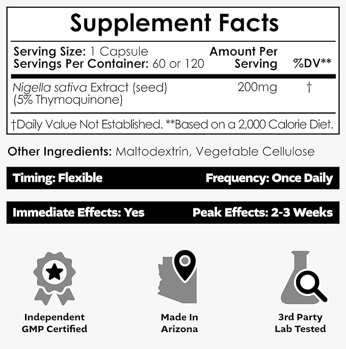 Nootropics Depot Nigella Sativa Extract Capsules | 200mg | 120 Count | Minimum 5% Thymoquinone Content | Black Seed Oil Extract | Supports Brain Health, Memory, Liver Health, and Immune Function