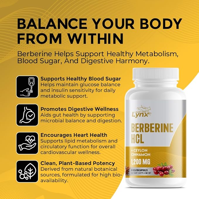 Organic Berberine with Ceylon Cinnamon 1200mg - Premium Berberine Supplement High Purity Extract USDA Organic, Support Immune System, Berberine Plus Complex, Non-GMO Vegan for Men Women 60 Capsules