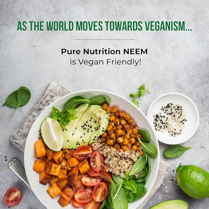 Pure Nutrition Neem Capsules 700mg. (Equivalent to 2600mg Neem Leaf Powder and Bark Powder) Non GMO | Once Daily | 60 Days Supply.