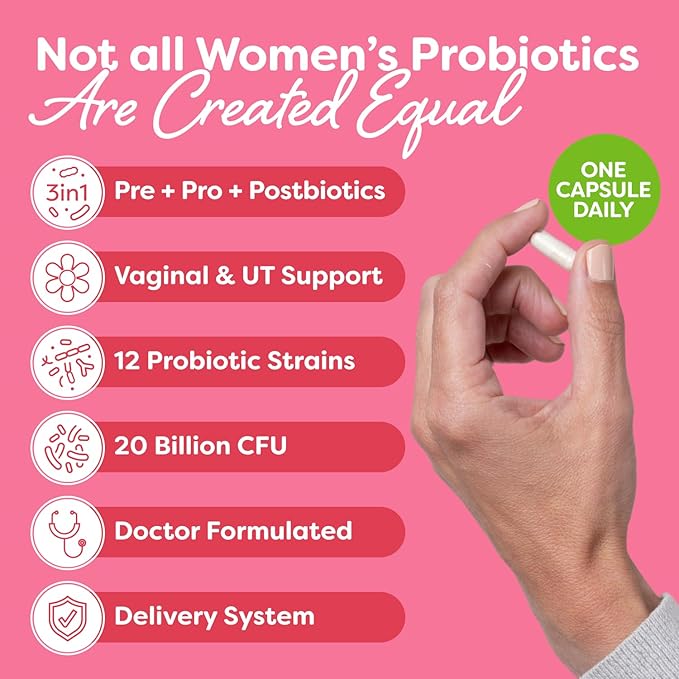 Probulin Total Care Women's Urinary Tract = Prebiotics + Probiotics + Postbiotics to Support Healthy Vaginal Microbiome - 20 Billion CFU - 12 Strains - 30 Vegan Caps (Pack of 3)