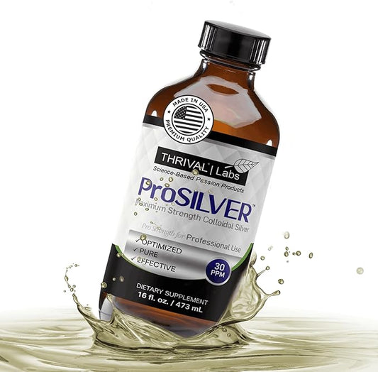 ProSILVER Black Label Pro-Strength Colloidal Silver for Immune Support, 30 PPM Maximum Strength for Professional Use, Dark Glass Bottle - Thrival Labs (16oz)