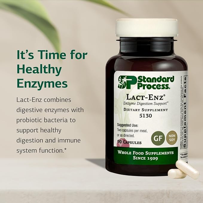 Standard Process Inc. Lact-ENZ - Whole Food Immune Support, Digestion and Digestive Health with Bifidobacterium Longum, Cellulase, Protease, Amylase, Lipase, Maltodextrin and More - 90 Capsules