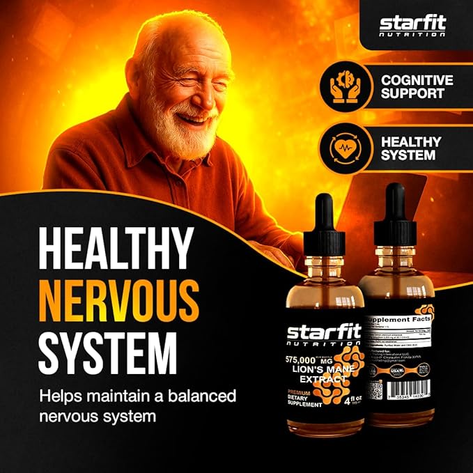 STARFIT Lion's Mane Mushroom Extract, 575,000 mg, Liquid Supplement for Immune Support, Memory, and Digestive Health, 4 fl oz