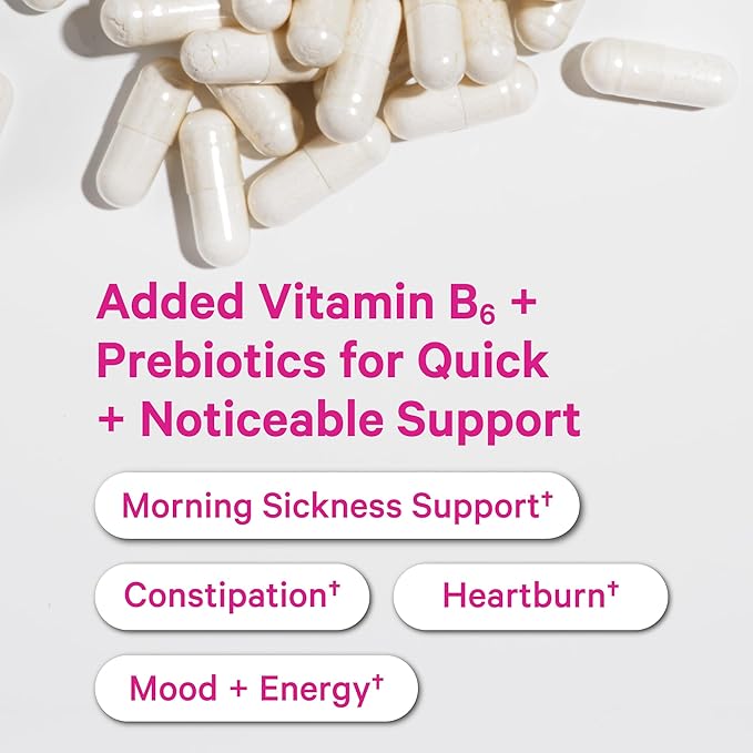 Pink Stork Prenatal Probiotics for Women - 50 Billion CFU, Vitamin B6, Prebiotics, Morning Sickness, Gut Microbiome, Pregnancy Probiotic, Immune Support, Pregnancy Must Haves - 30 Capsules