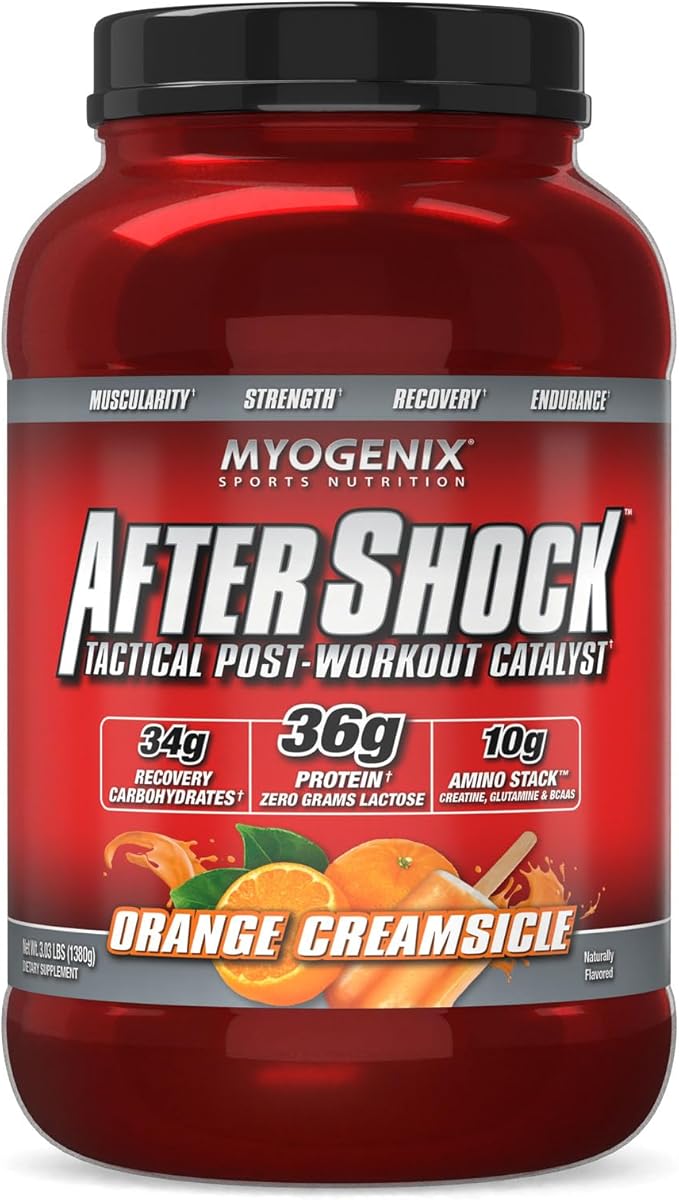 Myogenix Aftershock Post Workout — Muscle Growth Whey Protein Powder — Speeds Up Muscle Growth and Recovery — Supports Joint Health and Replenishes Glycogen — Orange Creamsicle, 3 lbs