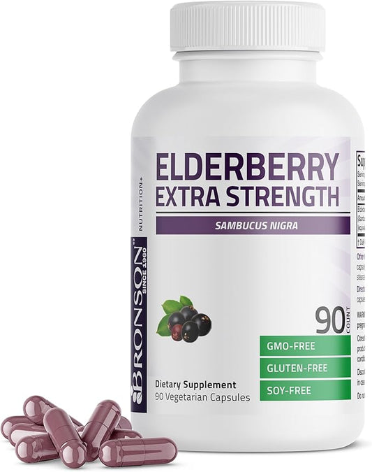 Bronson Elderberry Extra Strength, Supports Healthy Immune System & Antioxidant Protection, Non GMO, 90 Vegetarian Capsules
