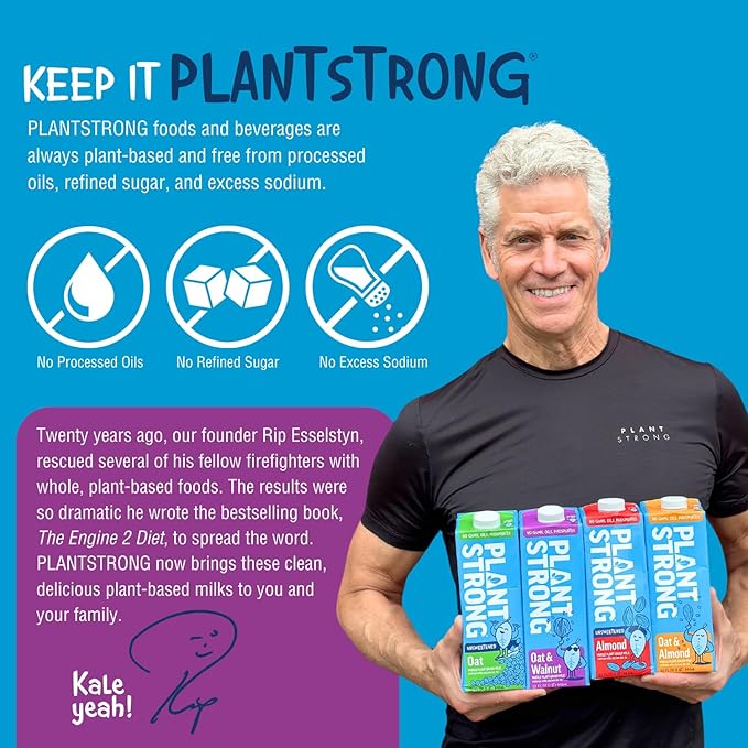 PLANTSTRONG Oat & Walnut Milk 32oz (6 Pack) - NON-GMO - Plant Based, Vegan - Gluten Free Dairy Free - Shelf Stable - Lactose Free Milk - No Gums or Oils
