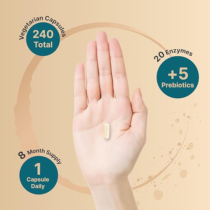 Digestive Enzymes with Probiotics and Prebiotics, 240 Veggie Capsules | Gut Health Support for Women & Men – 20 Enzyme, 10 Probiotic, & 5 Prebiotic Pancreatic Complex | Non-GMO, Vegan