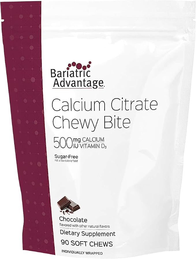 Bariatric Advantage Calcium Citrate Chewy Bites 500 mg - Highly Absorbable & Digestible - Vitamin D3 - Easily Chewable Calcium Supplement - Chocolate Flavor - 90 Count