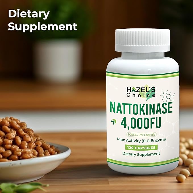 HAZEL'S Choice Nattokinase 4,000 FU – 120 Capsules – 200MG Per Capsule – Maximum Activity FU Enzyme – Dietary Supplement – Non-GMO & Gluten-Free