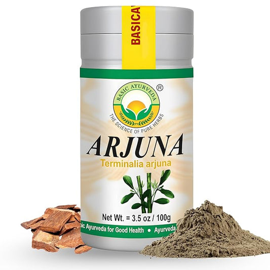 BASIC AYURVEDA Arjuna Bark Powder (Terminalia Arjuna) | Traditionally Used for Heart & Vitality Support | Pure & Natural | Non-GMO, Gluten-Free | 3.53 Oz (100g)
