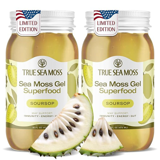 TrueSeaMoss Sea Moss Gel – Made in USA – Wildcrafted Seamoss, Fresh Fruits & Sea Vegetables – Soursop, Pack of 1 (Labels may Vary)