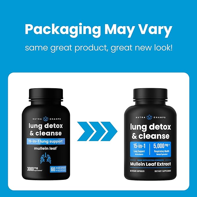NutraChamps Mullein Leaf Extract for Lung Detox 3000mg Extra Strength Lung Cleanse for Smokers, Mullein Capsules Lung Support Supplement for Respiratory Lung Health