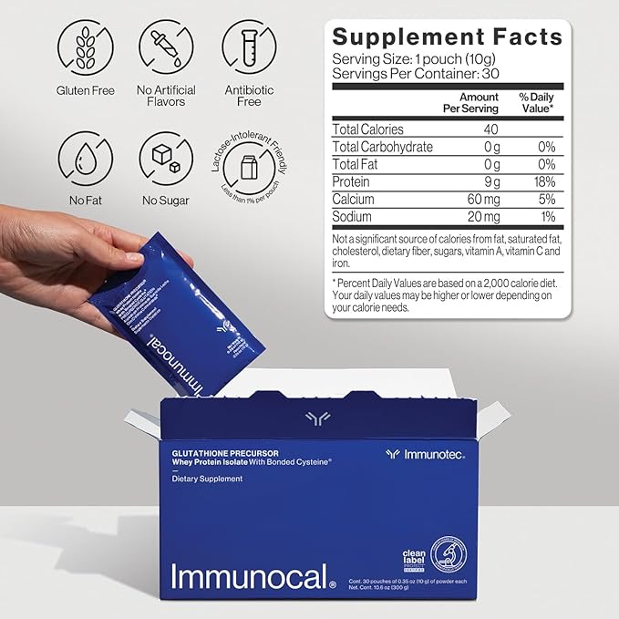 Immunocal Glutathione Precursor – Whey Protein Isolate, Immune Support, Master Antioxidant, Detox Cleanse + Brain Health | Fat-Free, Sugar-Free, Lactose-Intolerant Friendly | 30 Servings