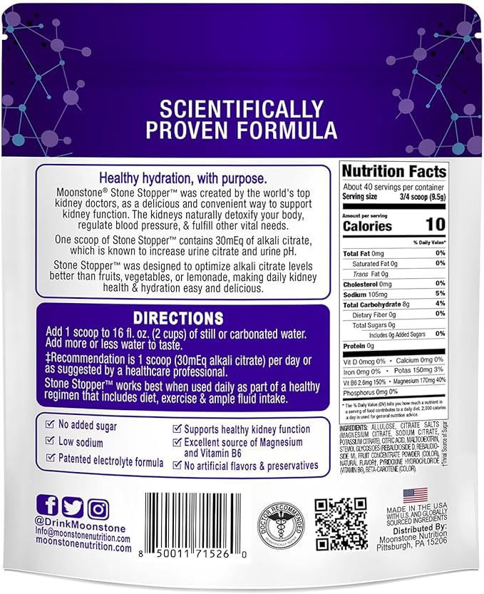 Stone Stopper Drink Mix, Tropical, Kidney Stone Prevention, Calcium Oxalate Protector, Alkali Citrate Support, Developed by Urologists to Improve Hydration and Support Kidney Health, 30 Day Supply