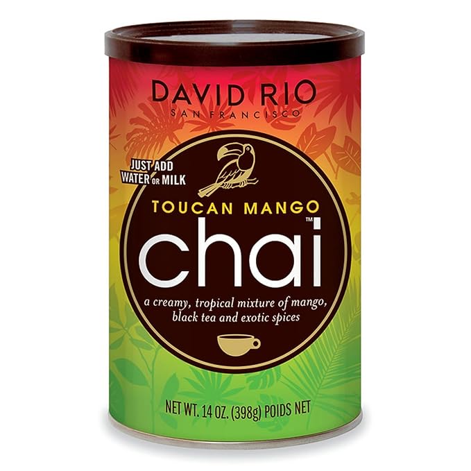 Toucan Mango Chai Tea Latte Mix, 14 Oz, Black Tea, Organic Spices, Dairy Free, Serve Hot or Cold, Just Add Water or Milk, 8 Servings