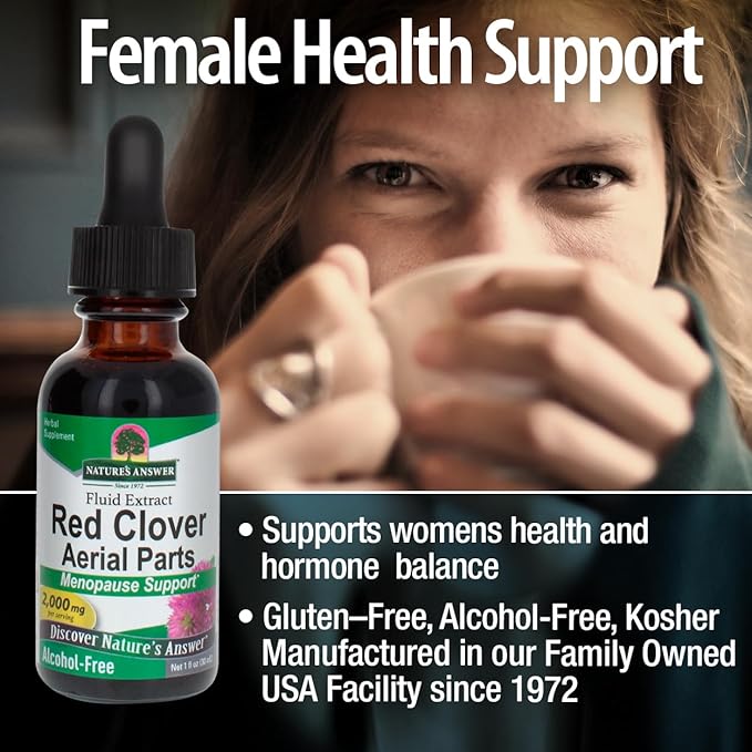 Nature's Answer Red Clover Extract 1 Ounce - Alcohol Free, Women Wellness, Female Support Supplement with Daily Sevrings Extract, Kosher, Gluten Free, Made in USA