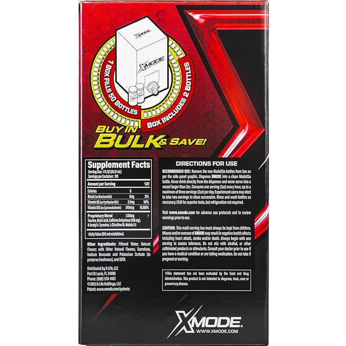 XMODE Energy Shots on Tap with Dispenser & 2 Bottles, 100 Servings - Cherry Bomb Flavor Energy Caffeine Shots - Quick Energy Boost Shots with Vitamins B6 & B12, Caffeine - Great Taste, Zero Calories