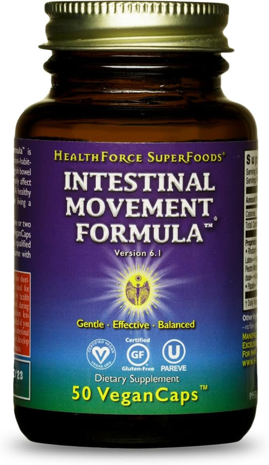 HEALTHFORCE SUPERFOODS Intestinal Movement Formula - Natural Laxative Supports Bowel Regularity - All-Natural Digestion Supplement to Support Constipation - Gluten-Free & Vegan - 50 Caps
