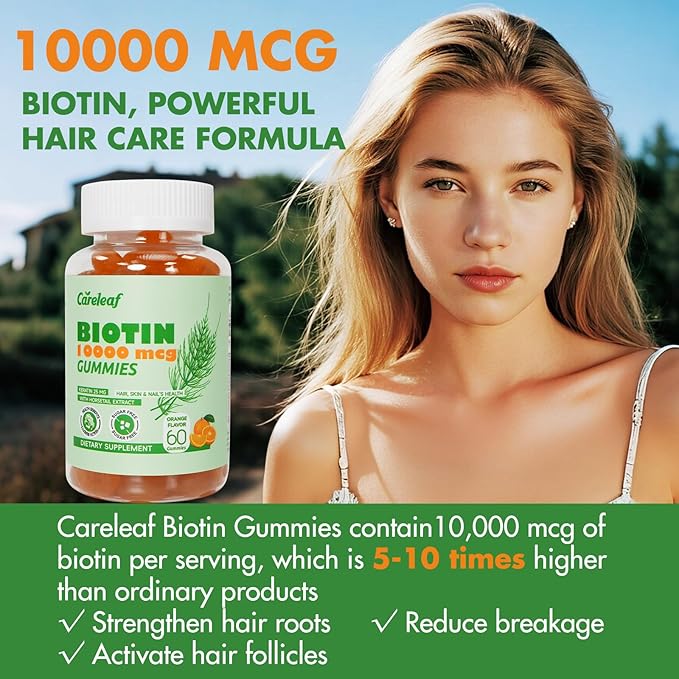 Sugar Free Biotin Gummy Hair, Nails & Skins Gummies-2500mcg Enhanced Hair, Skin & Nails Supplement Orange Flavor 60 Cts/Bottle