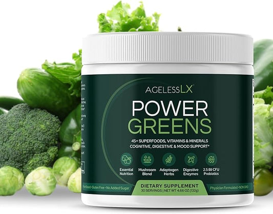 Power Greens, 42 Superfoods with Probiotics, Enzymes, and Prebiotic Fiber for Enhanced Energy, Immunity & Digestive Health, 30 Servings