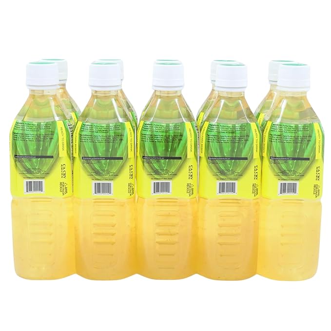 Aloevine Aloe Vera Drink Pineapple healthy juice pure with chunks of aloe l 16.9 oz. 10 pack l plant based Vegetable Korean drinks