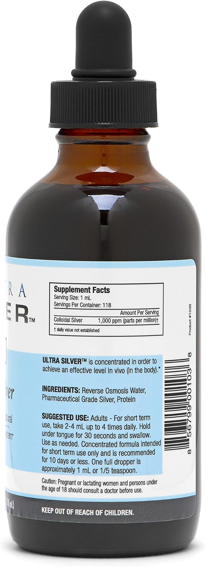 Ultra Silver® Colloidal Silver | 1,000 PPM, 4 Oz (118mL) | Mineral Supplement | True Colloidal Silver - with Dropper