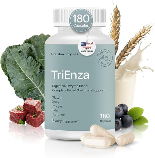 TriEnza Digestive Enzymes for Women & Men, Digestive Enzyme Supplements for Proteins, Carbs, Fats & Polyphenols Help Break Down Wheat, Dairy, Soy, 180 Capsules (90 Doses)