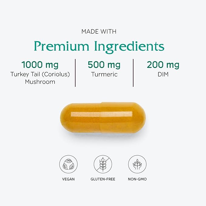 Vitanica CCDG Blend - Immune Support Supplement - DIM Supplement with Turkey Tail Mushroom, Turmeric & Green Tea - Vegan Supplement for Immune Support - Lady - 90 Capsules