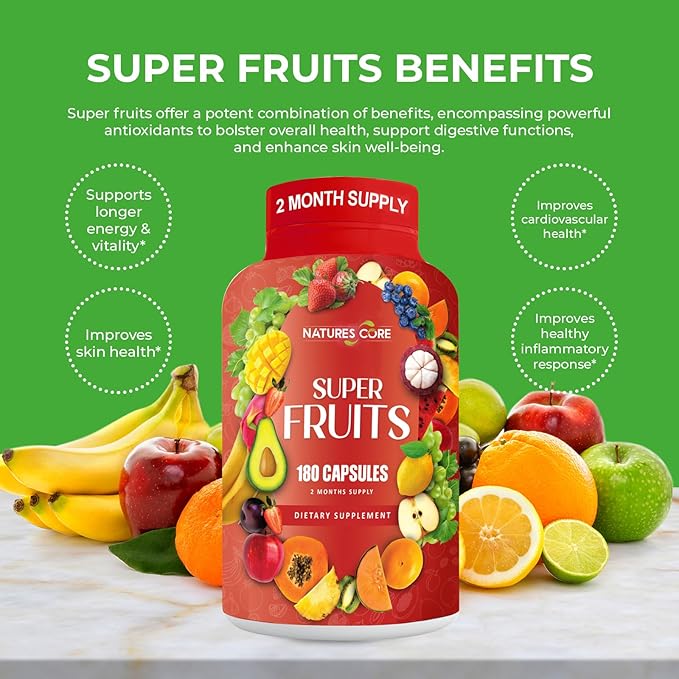 Nature's Core Fruit and Veggie Supplement - 360 Capsules -100% Whole Super Fruit and Super Vegetable Supplements & Vitamin, Made in USA, Soy Free, Vegan- (180 Count Pack of 2)