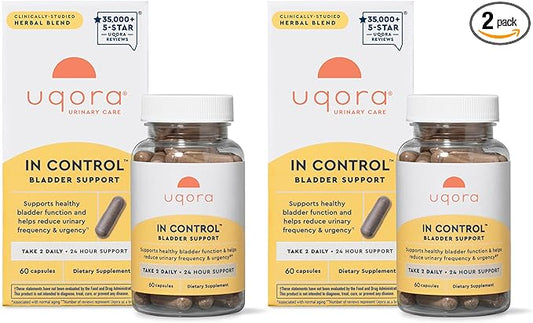 Uqora in Control Bladder Support - Daily Bladder Care & Support for Urinary Comfort - Made with botanicals, Like Horsetail & Spicebush - Gluten-Free & Vegetarian - 120 Capsules (2 Pack)