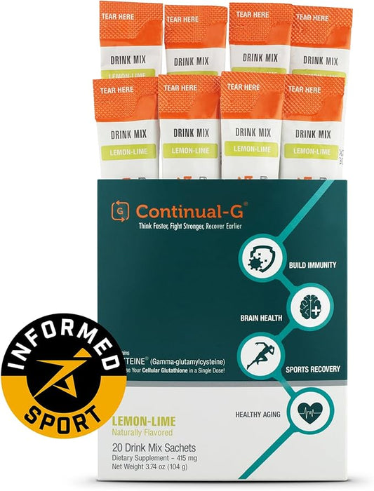 CONTINUAL - G Powder - Clinically Proven Cellular Glutathione Precursor | Benefit of Glyteine & Sunfiber | Immune Support, Master Antioxidant, Detox, Brain Health & Skin Care | 20 Sachets