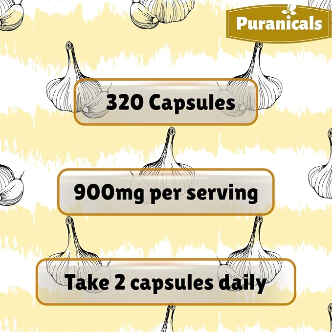 Garlic Premium 320 Capsules Non GMO and Gluten Free | Herbal Supplement | 900 mg Per Serving | Made with 100% Pure Garlic Bulb Powder