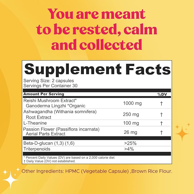 Super Chill - Mushroom Supplement - Reishi Mushroom, Ashwagandha, Cortizol, L-Theanine, Passion Flower - Less Stress and Better Sleep (60 Capsules)