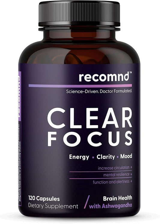 Nutrition - Clear Focus, Brain Supplements for Memory and Focus Support, Memory Supplements with Ashwaghanda, Lions Mane, Ginkgo Biloba, and More, 120 Capsules