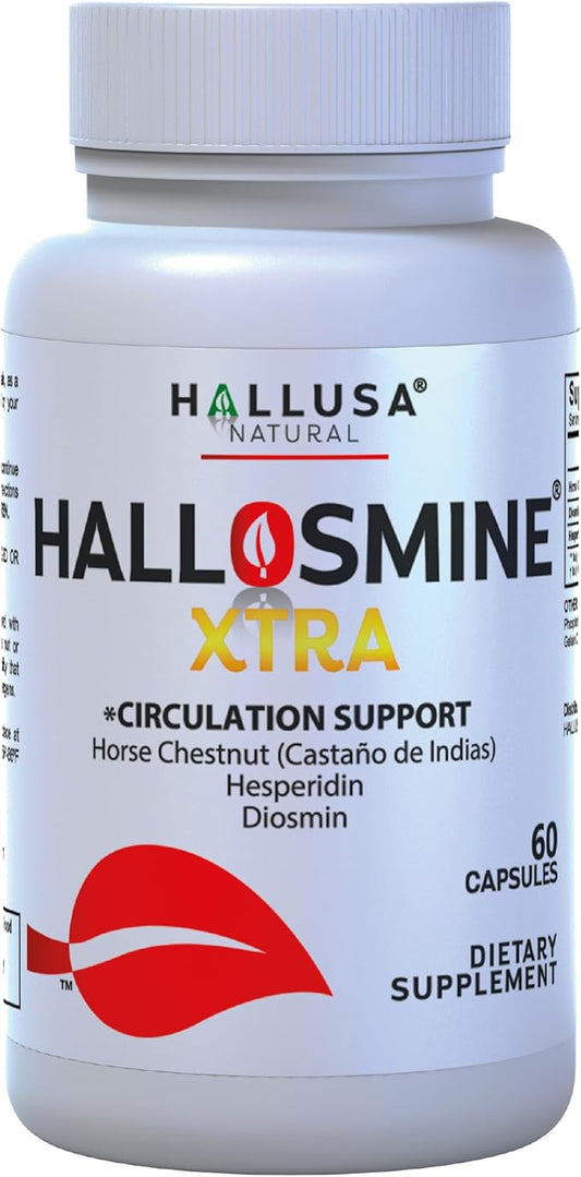 Hallosmine Diosmin Extra Circulation Support, Diosmin Hesperedin + Horse Chestnut Extract, Leg Circulation, Vein Support, Varicose Veins & Blood Circulation Supplement - 60 Caps, 30 Servings