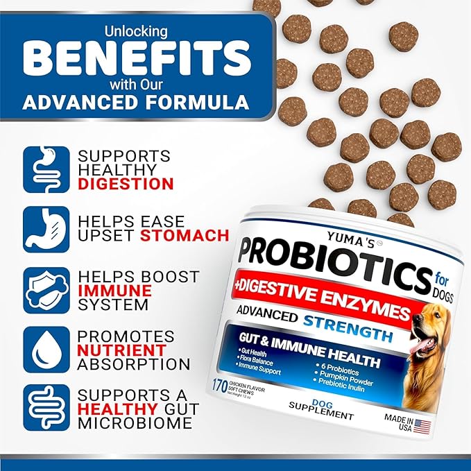 YUMA'S 2 Pack Probiotics for Dogs and Digestive Enzymes - Dog Probiotics Chews - Dog Probiotic - Anti Diarrhea, Upset Stomach & Gas Relief, Constipation, Canine Prebiotic - Pet Fiber Supplement