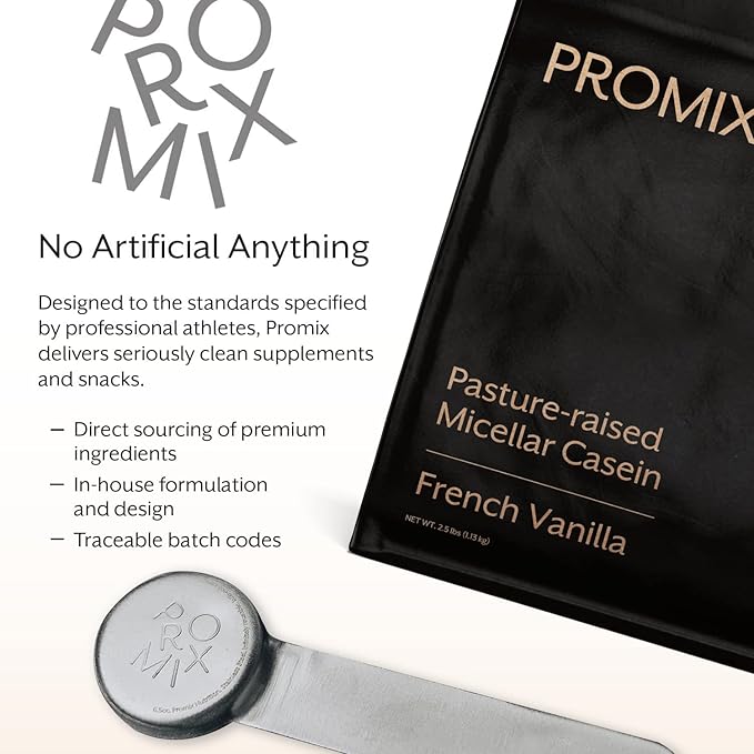 ProMix Nutrition Casein Protein Powder - Grass-Fed, Pasture Raised, Slow Release 25g Micellar Casein - 5.4g BCAAs Gluten Free, Sugar Free, Soy Free - Vanilla, 5lb