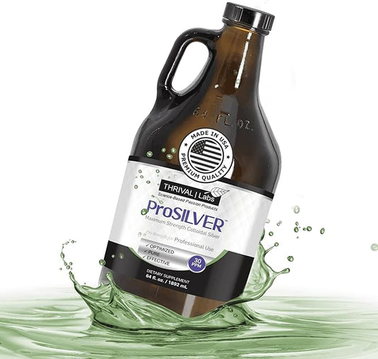 ProSILVER Black Label Pro-Strength Colloidal Silver for Immune Support, 30 PPM Maximum Strength for Professional Use, Dark Glass Bottle - Thrival Labs (64oz)