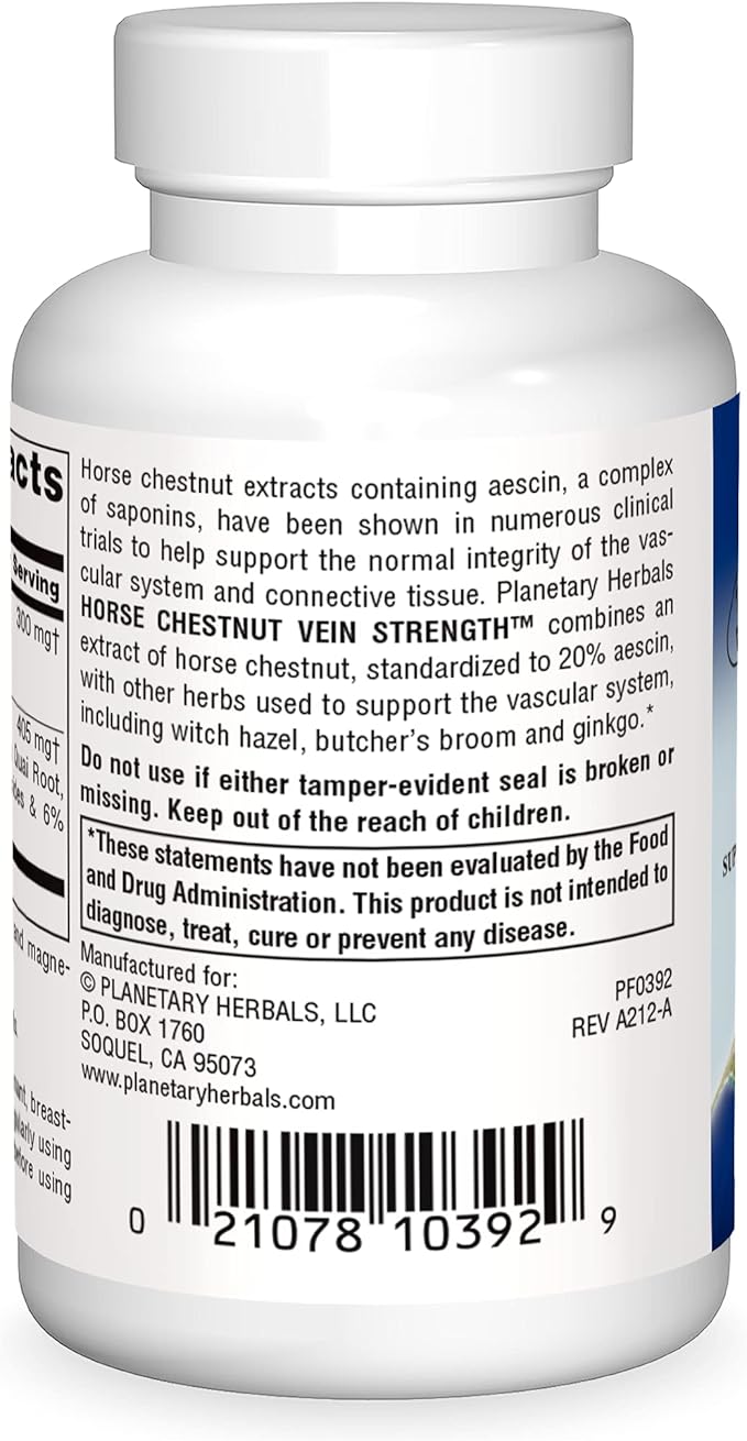 Planetary Herbals Horse Chestnut Vein Strength, Supports The Integrity of The Veins and Capillaries*, 705 mg - 42 Tablets