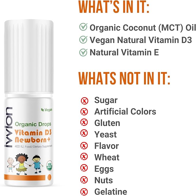 Organic Vegan 400IU, Vitamin D3, 120 Drops – Baby Drop for Infants & Toddlers | USDA Organic, Non-GMO, Plant-Based, No Additives or Preservatives, All Natural, Made in UK