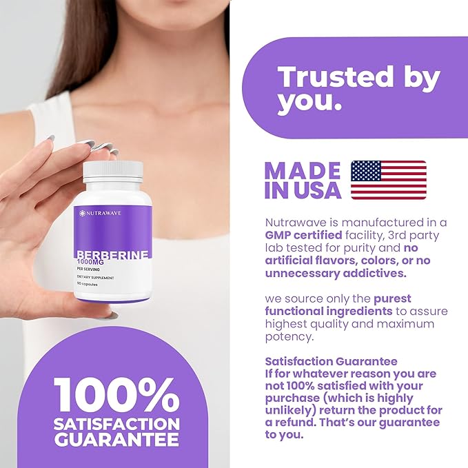 PURE Berberine Maximum Potency - Supports Blood Sugar Levels & Metabolism, 1000mg Per Serving - 2 Capsules - For Adults Seeking Natural Glucose Support - Non-GMO, Vegan - 1 Pack
