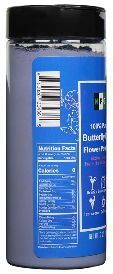 NPG 100% Pure Blue Butterfly Pea Flower Powder 7 oz(198 g), All Natural Non GMO Blue Food Coloring Powder Rich in Antioxidants,Caffeine Free Gluten Free Vegan