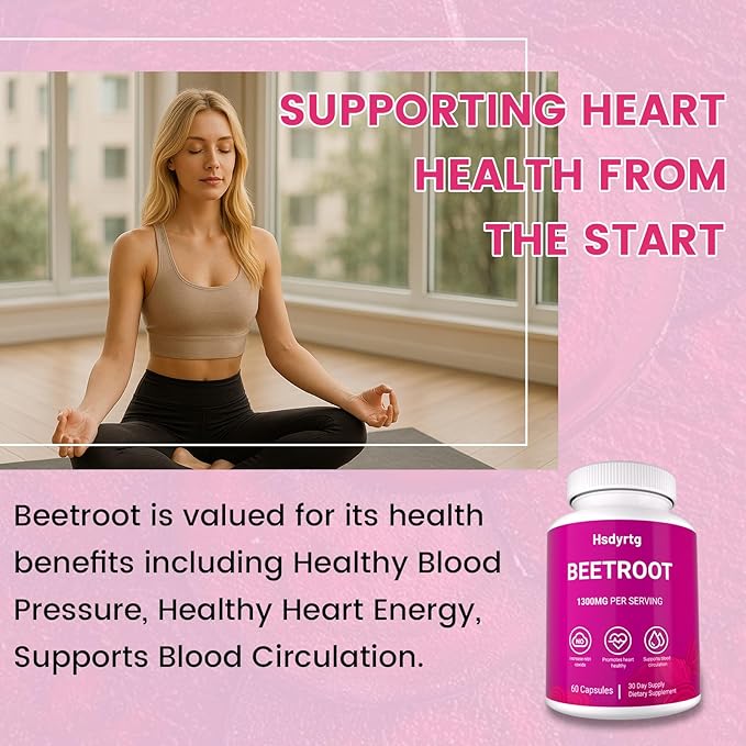 Premium Beet Root Capsules - 60 Vegan Capsules, Natural Beetroot Supplement Powder for Natural Energy & Endurance Support, Non-GMO, Gluten Free Dietary Support, 30-Day Supply