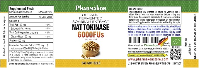 PHARMAKON Natural Nattokinase Organic Fermented Soybean Extract, 6000 FUs per Serving