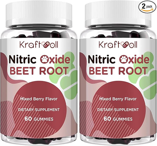Nitric Oxide Beet Root Gummies – Sugar-Free Beet Chewables, Mixed Berry Flavor with Grapeseed Powder, Pomegranate, Vitamin C & B12 – Nitric Oxide Supplements for Men – 60 Gummies (2 Bottles)
