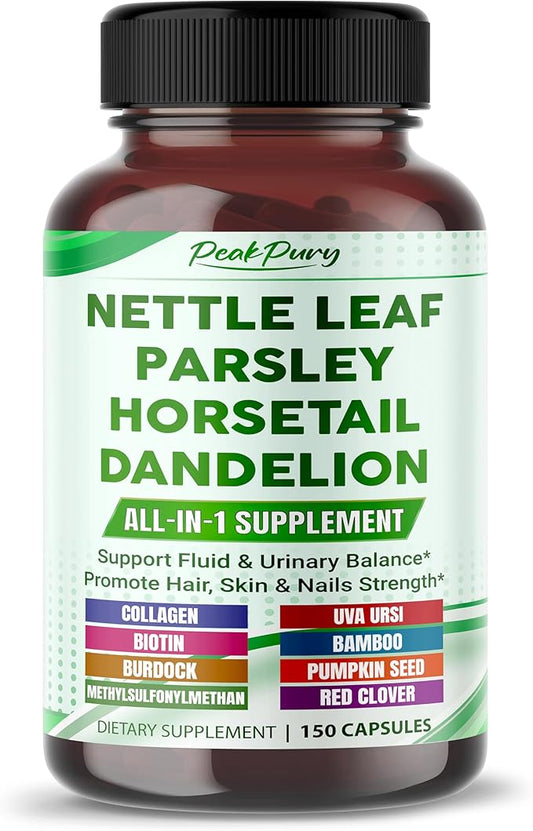 Premium All-in-1 Nettle Leaf, Parsley, Horsetail & Dandelion – Supports Urinary Balance & Hair, Skin, Nail Strength – Made in The USA – 150 Capsules